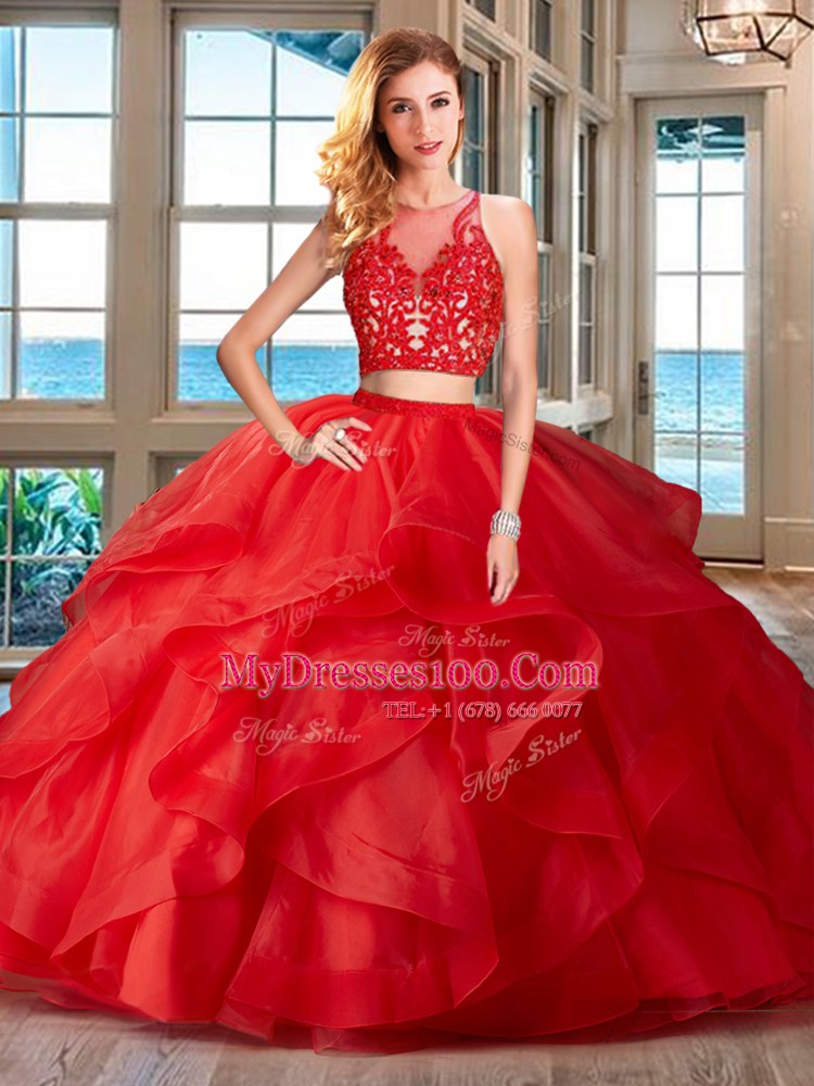 Scoop Royal Blue Sleeveless Ruffles Floor Length Ball Gown Prom Dress