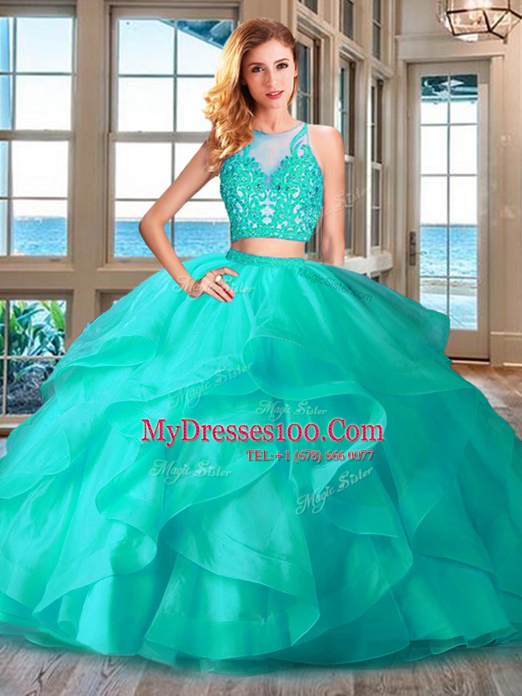 Scoop Royal Blue Sleeveless Ruffles Floor Length Ball Gown Prom Dress