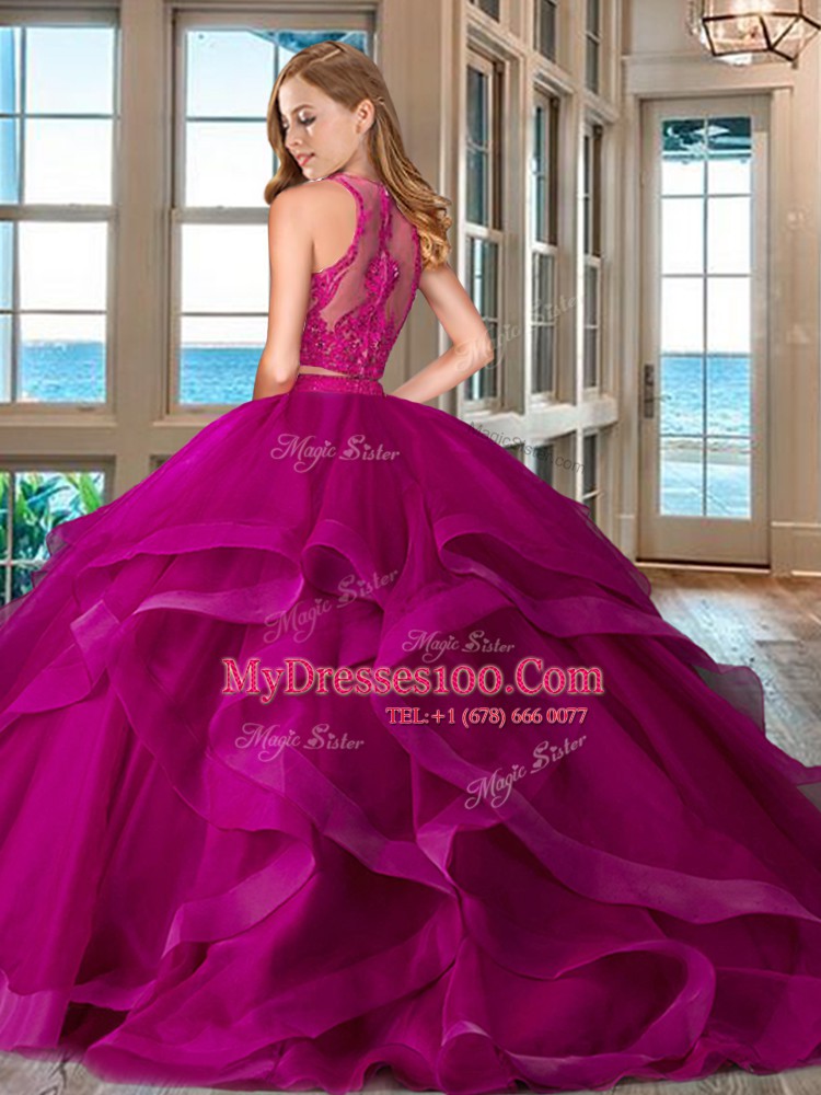 Scoop Royal Blue Sleeveless Ruffles Floor Length Ball Gown Prom Dress