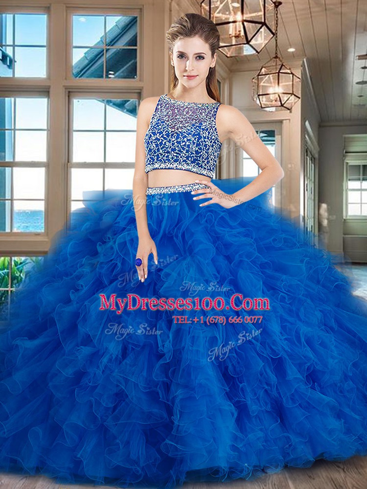 Dazzling With Train Side Zipper Quinceanera Dresses Fuchsia for Military Ball and Sweet 16 and Quinceanera with Beading and Ruffles Brush Train