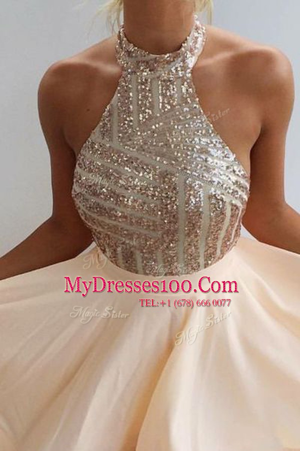 Halter Top Chiffon Sleeveless Mini Length Prom Party Dress and Beading
