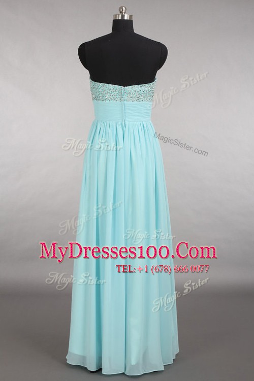 Most Popular Aqua Blue Sleeveless Beading Floor Length Prom Evening Gown