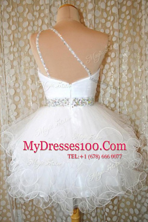 Superior One Shoulder White Sleeveless Beading Mini Length Evening Outfits