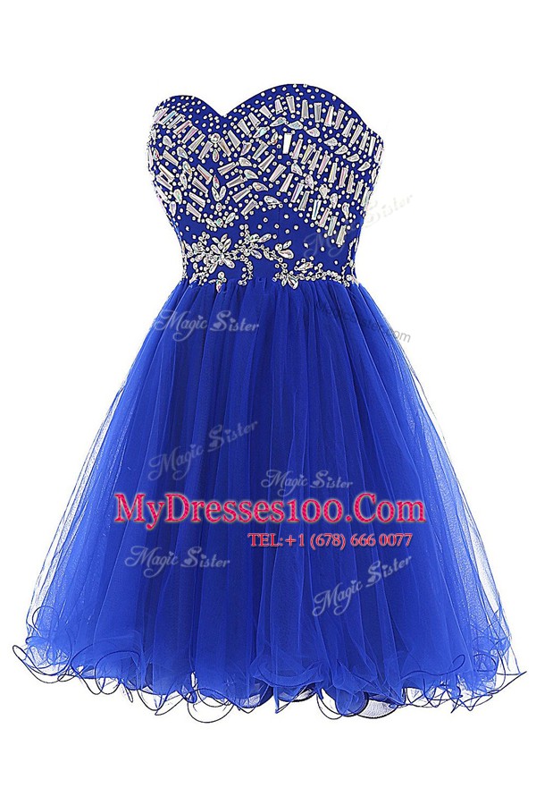 Beading Juniors Evening Dress Royal Blue Zipper Sleeveless Mini Length