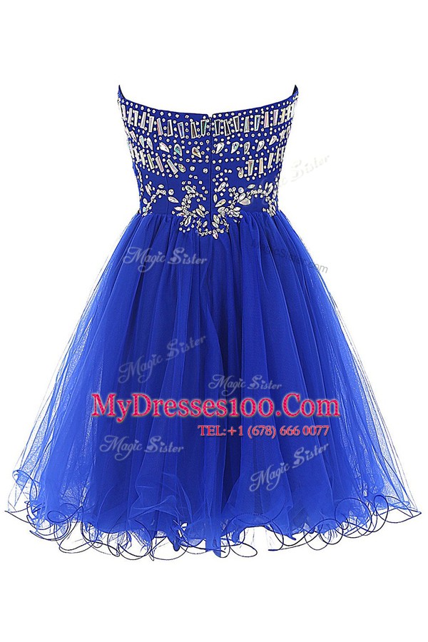 Beading Juniors Evening Dress Royal Blue Zipper Sleeveless Mini Length