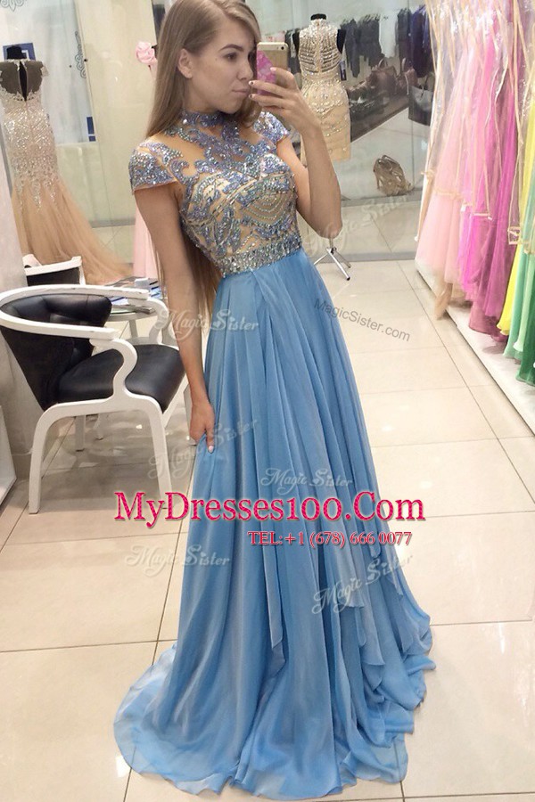 Scoop Cap Sleeves Sweep Train Zipper With Train Beading