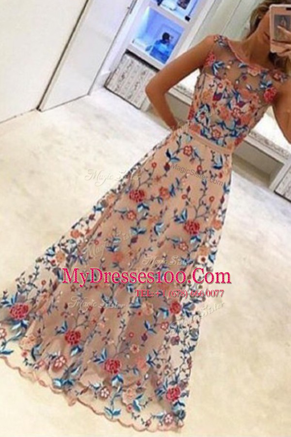 Free and Easy Scoop Multi-color Zipper Dress for Prom Hand Made Flower Sleeveless Floor Length