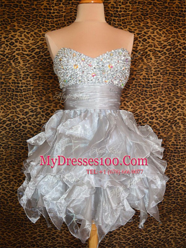 Fancy Sleeveless Beading and Ruffles Lace Up Party Dress