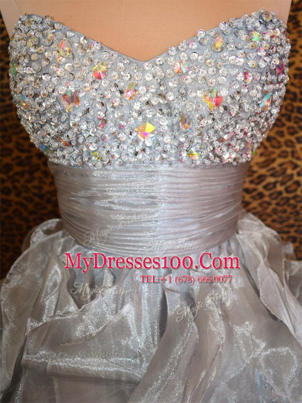 Fancy Sleeveless Beading and Ruffles Lace Up Party Dress