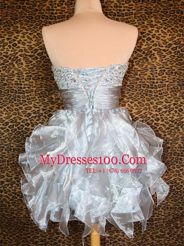 Fancy Sleeveless Beading and Ruffles Lace Up Party Dress