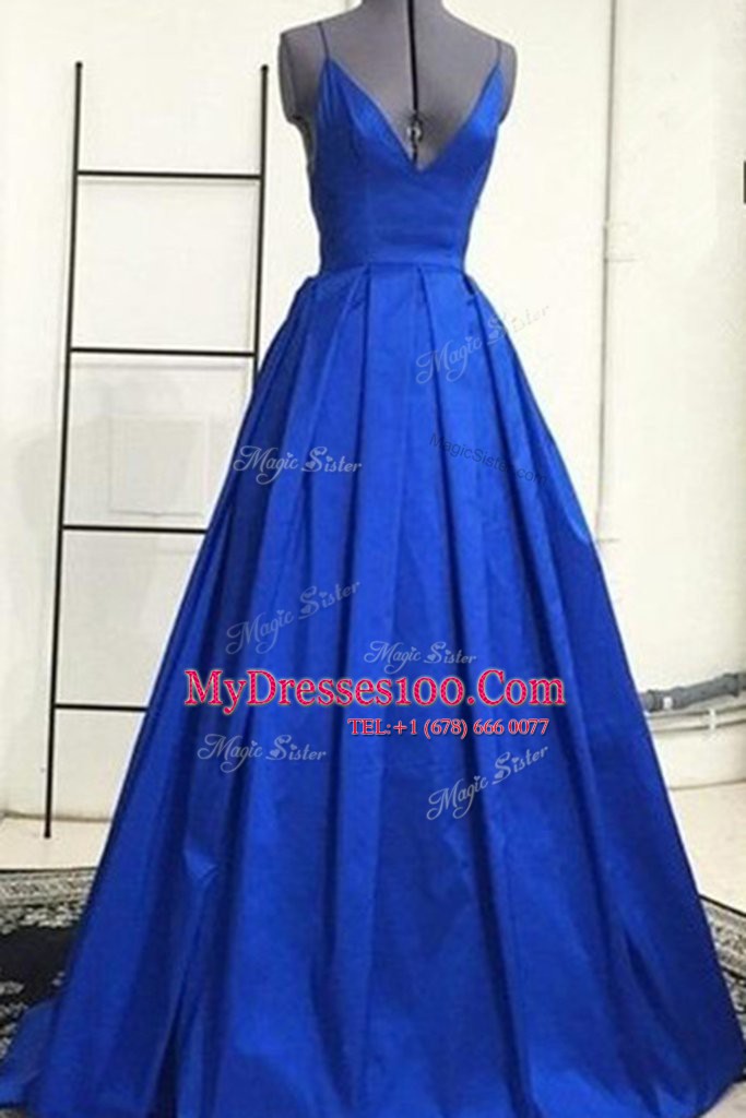 Satin Sleeveless Dress for Prom Sweep Train and Ruching