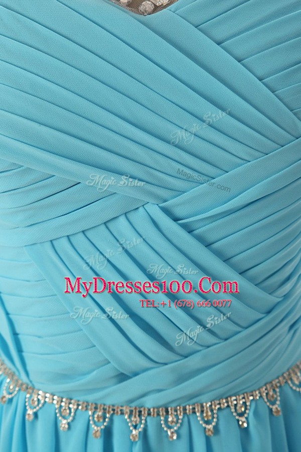 Fantastic Scoop Baby Blue Sleeveless With Train Beading Zipper Prom Dress