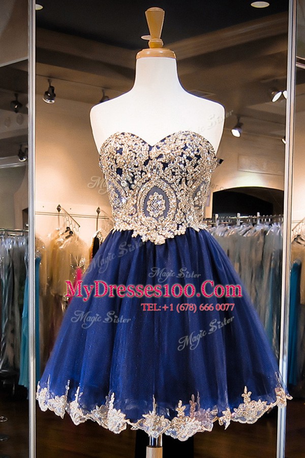 Knee Length Royal Blue Evening Dress Sweetheart Sleeveless Side Zipper