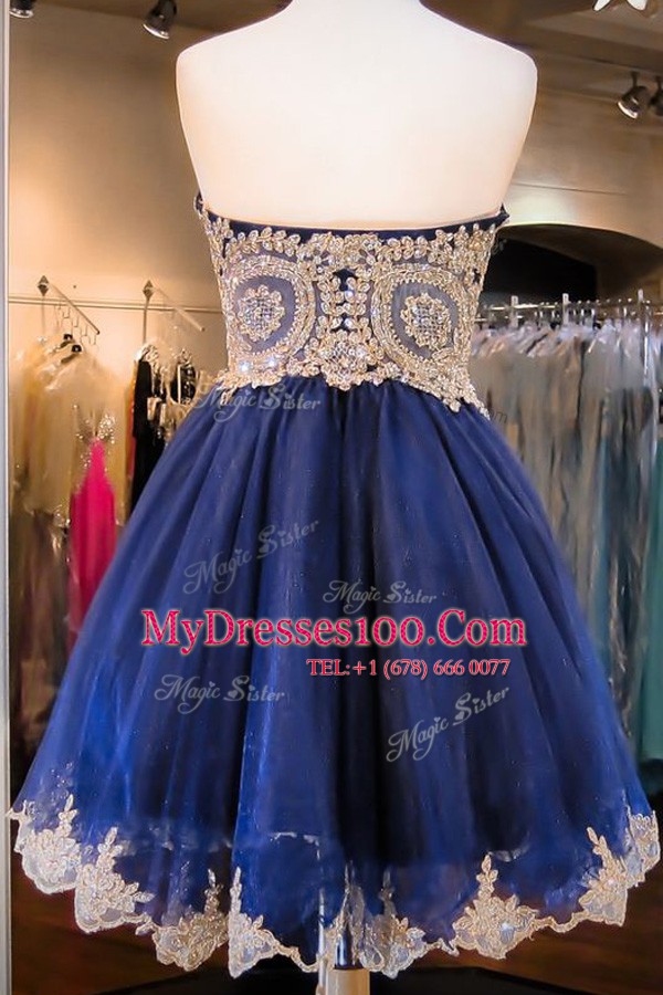 Knee Length Royal Blue Evening Dress Sweetheart Sleeveless Side Zipper