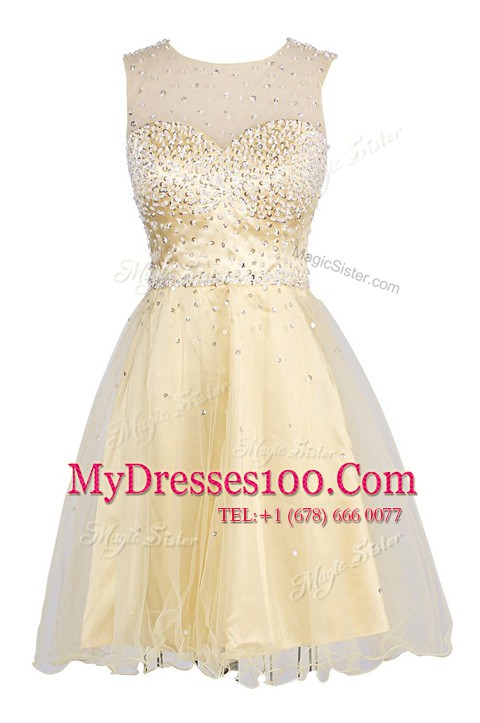 Scoop Sequins Juniors Evening Dress Yellow Zipper Sleeveless Knee Length