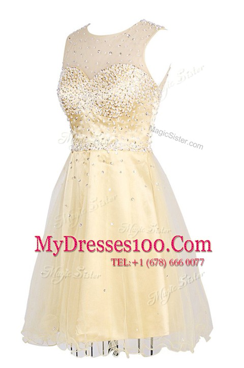 Scoop Sequins Juniors Evening Dress Yellow Zipper Sleeveless Knee Length