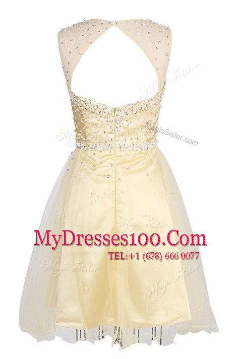 Scoop Sequins Juniors Evening Dress Yellow Zipper Sleeveless Knee Length