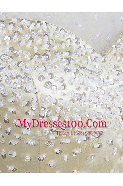 Scoop Sequins Juniors Evening Dress Yellow Zipper Sleeveless Knee Length