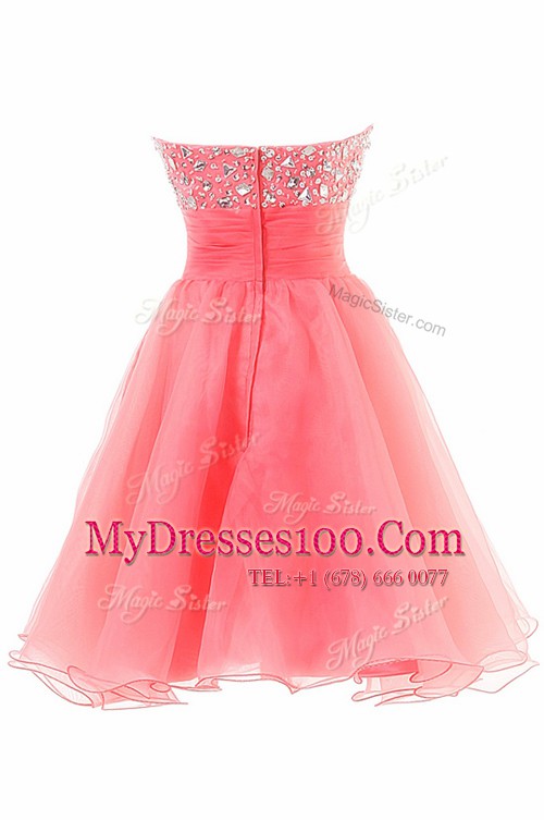 Watermelon Red A-line Beading Evening Party Dresses Zipper Chiffon Sleeveless Knee Length