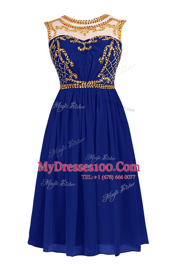 Gorgeous Scoop Royal Blue Zipper Prom Dresses Beading Sleeveless Knee Length