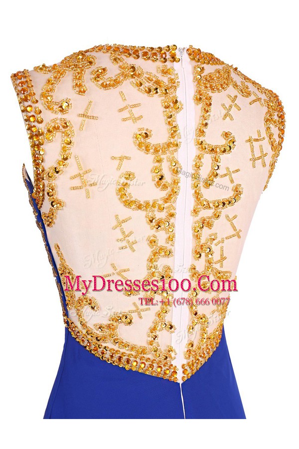 Gorgeous Scoop Royal Blue Zipper Prom Dresses Beading Sleeveless Knee Length