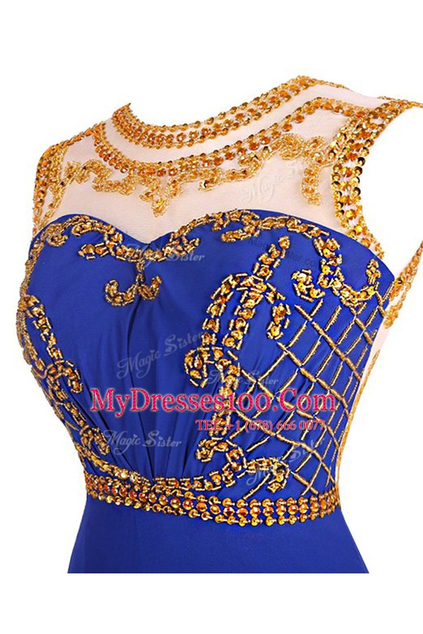 Gorgeous Scoop Royal Blue Zipper Prom Dresses Beading Sleeveless Knee Length