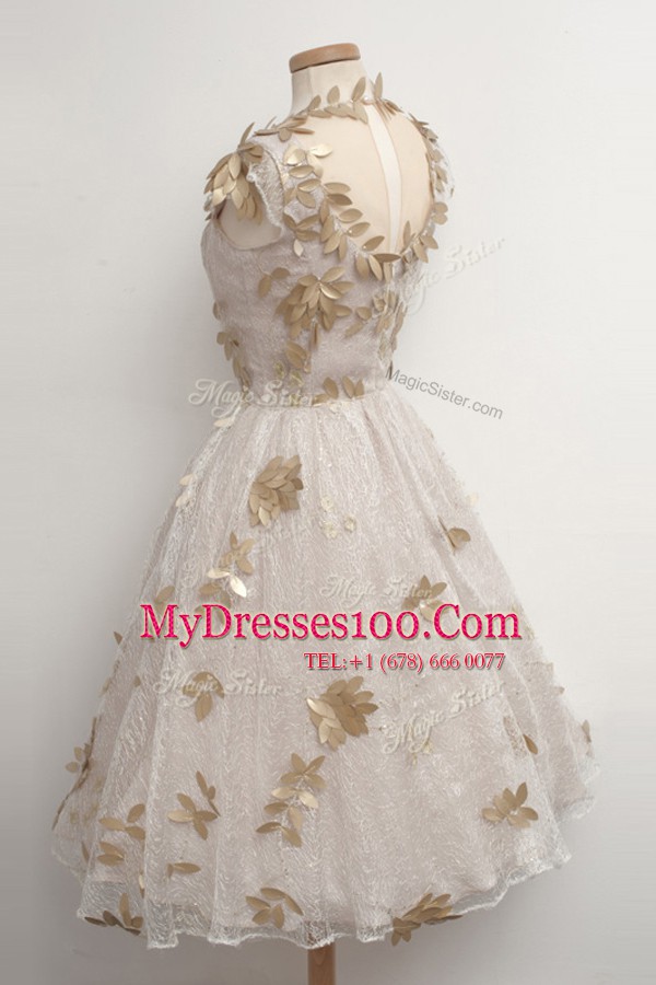 Captivating Champagne Cap Sleeves Tulle Zipper Formal Dresses for Prom and Party