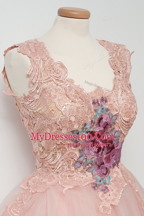 Nice Knee Length Pink Cocktail Dresses Square Sleeveless Zipper