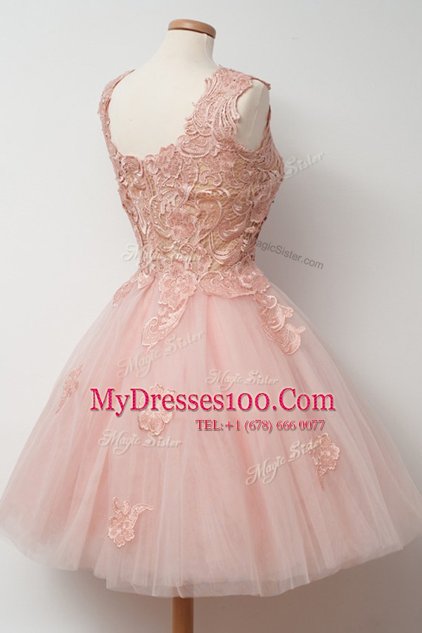 Nice Knee Length Pink Cocktail Dresses Square Sleeveless Zipper
