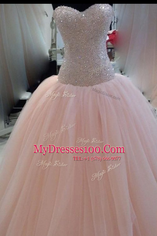 Glorious Sequins Floor Length Ball Gowns Sleeveless Pink Military Ball Dresses For Women Zipper
