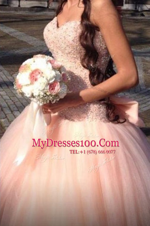 Glorious Sequins Floor Length Ball Gowns Sleeveless Pink Military Ball Dresses For Women Zipper