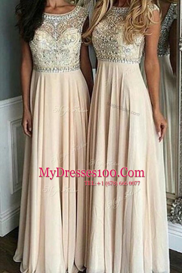 Floor Length Side Zipper Dress for Prom Champagne for Prom with Beading