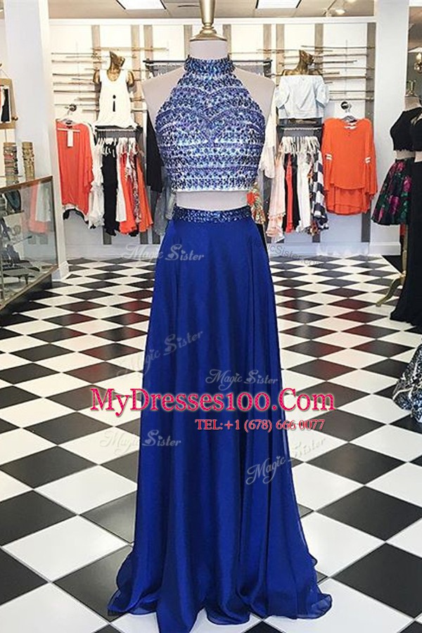 Floor Length A-line Sleeveless Royal Blue Homecoming Dress Zipper