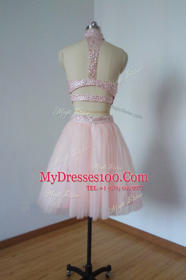 Custom Made Sleeveless Criss Cross Knee Length Beading Evening Dress