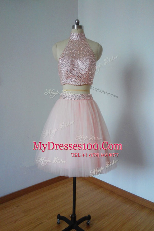 Custom Made Sleeveless Criss Cross Knee Length Beading Evening Dress