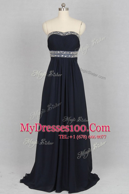 Pretty Black Column/Sheath Sweetheart Sleeveless Elastic Woven Satin With Brush Train Criss Cross Beading Womens Evening Dresses