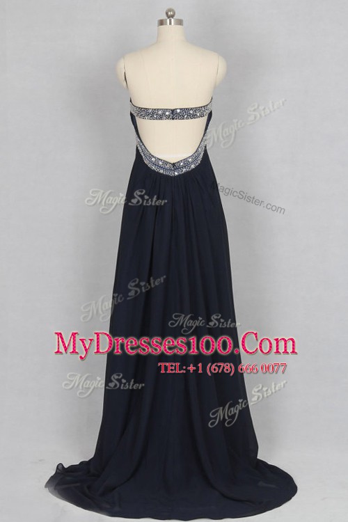 Pretty Black Column/Sheath Sweetheart Sleeveless Elastic Woven Satin With Brush Train Criss Cross Beading Womens Evening Dresses