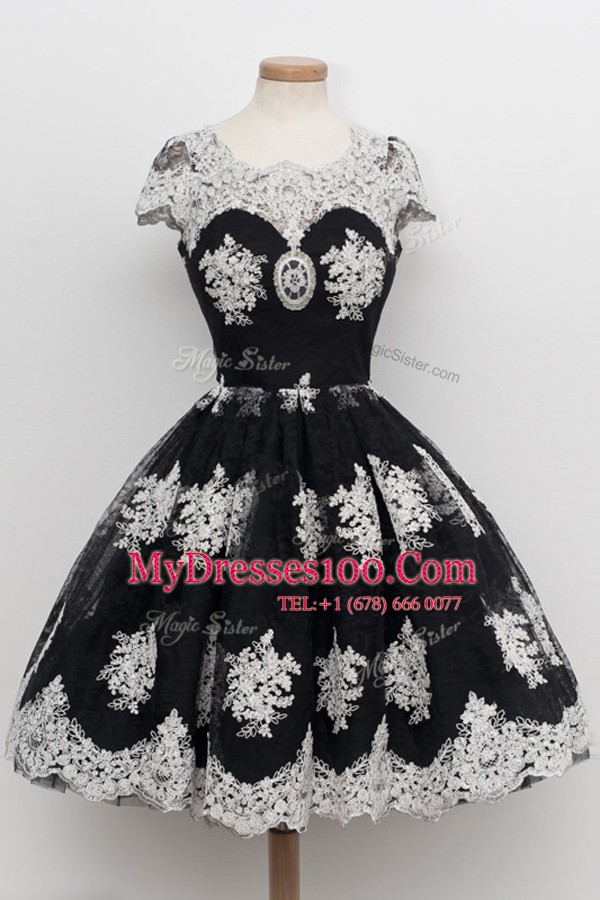 Great Scoop Cap Sleeves Tulle Going Out Dresses Lace Lace Up