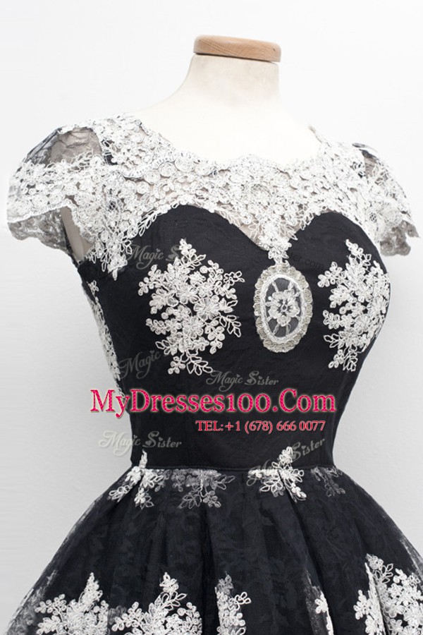 Great Scoop Cap Sleeves Tulle Going Out Dresses Lace Lace Up