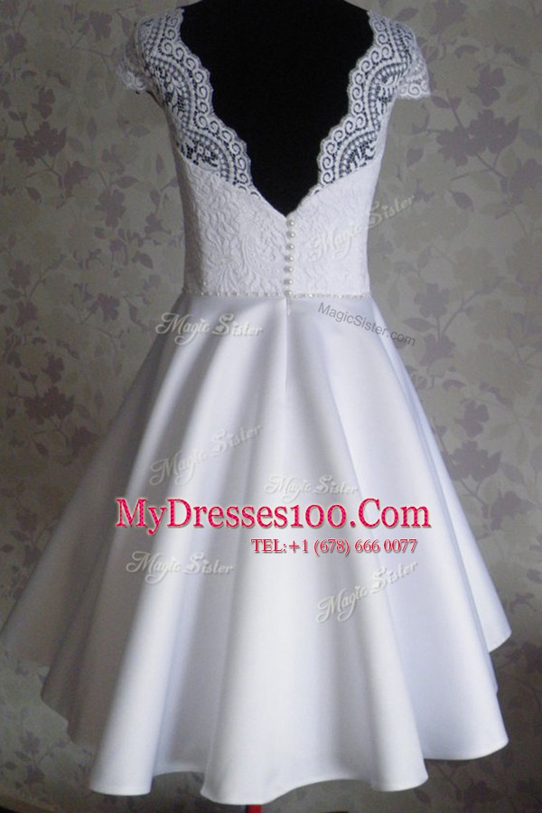 Top Selling Cap Sleeves Zipper Knee Length Lace Cocktail Dresses