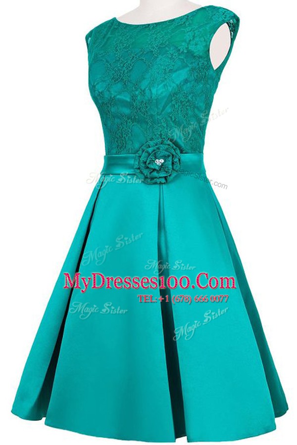 Hot Sale Lace Teal Scoop Neckline Hand Made Flower Cocktail Dress Cap Sleeves Zipper