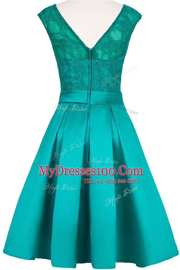 Hot Sale Lace Teal Scoop Neckline Hand Made Flower Cocktail Dress Cap Sleeves Zipper
