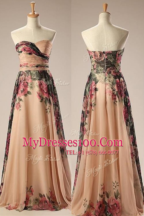 Beauteous Sleeveless Floor Length Embroidery Zipper Dress for Prom with Champagne