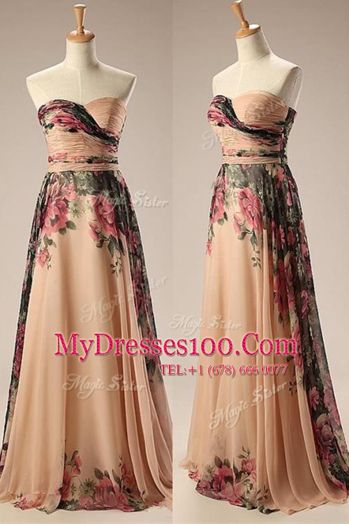 Beauteous Sleeveless Floor Length Embroidery Zipper Dress for Prom with Champagne