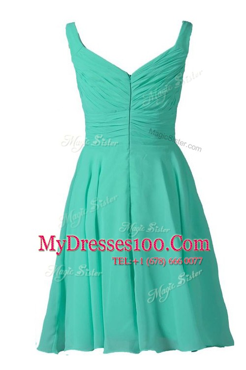 Off the Shoulder Sleeveless Knee Length Pleated Zipper Prom Evening Gown with Turquoise