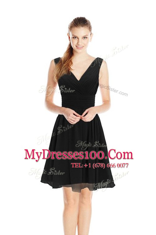 Designer Sleeveless Zipper Knee Length Ruching Prom Evening Gown
