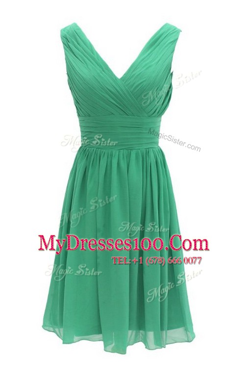 Designer Sleeveless Zipper Knee Length Ruching Prom Evening Gown