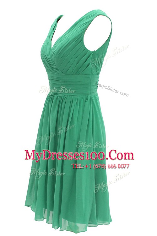 Designer Sleeveless Zipper Knee Length Ruching Prom Evening Gown