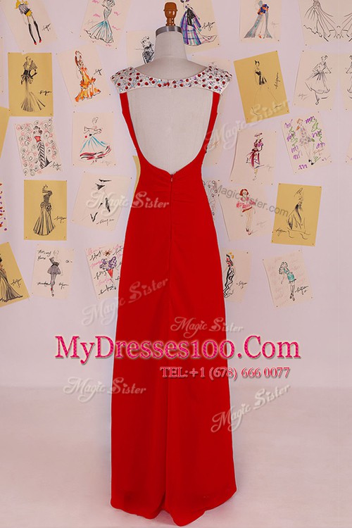 Red Prom Dresses Prom and Party and For with Beading V-neck Sleeveless Backless