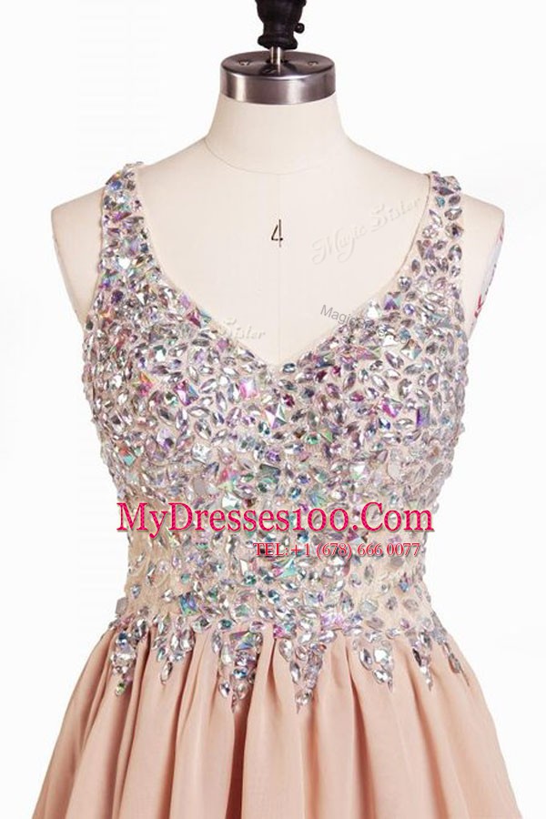 Knee Length Column/Sheath Sleeveless Peach Evening Party Dresses Side Zipper